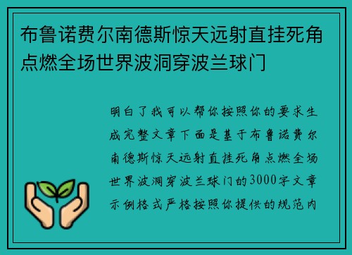 布鲁诺费尔南德斯惊天远射直挂死角点燃全场世界波洞穿波兰球门